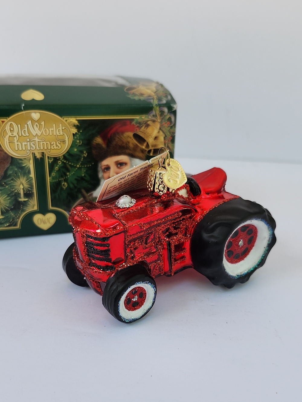 NWT OLD WORLD CHRISTMAS FARM TRACTOR HAND BLOWN ORNAMENT